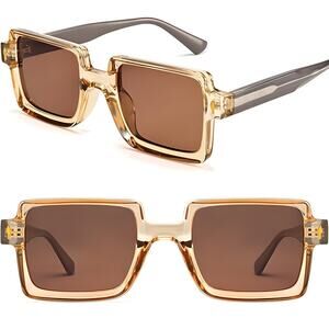 Retro Chunky Square Sunglasses Tea Frame Brown Lenses Polarized UV400 Protection